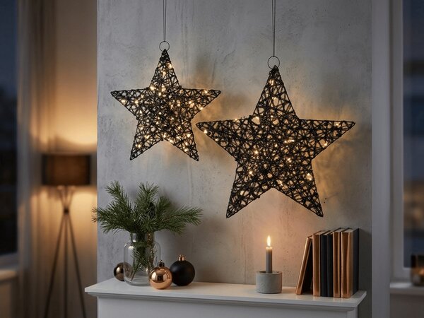 Vianočná dekorácia hviezda STARIELLE s LED osvetlením 40 cm, čierna