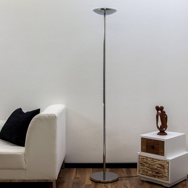 LED stojacia lampa Lindby Malea, chrómová, stmievateľná, 180 cm, Chrómová / strieborná, Obývacia izba / jedáleň, kov, Moderný, Zemné bodové svetlo