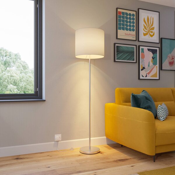 Lindby Everly stojacia lampa s textilným tienidlom, Biela / opálová, Obývacia izba / jedáleň, Textil / látka / hodváb, Moderný, Stojaca lampa