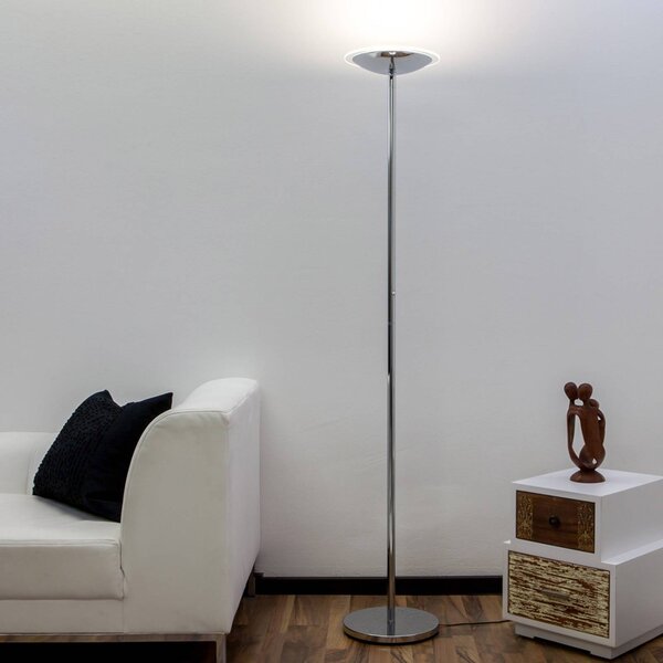 LED stojacia lampa Lindby Malea, chrómová, stmievateľná, 180 cm, Chrómová / strieborná, Obývacia izba / jedáleň, kov, Moderný, Zemné bodové svetlo