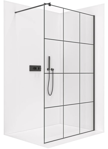CERANO - Sprchová zástena Walk-in Onyx Round Ľ/P - 8 mm - guľatá vzpera - čierna matná, industriálne sklo - 90x200 cm