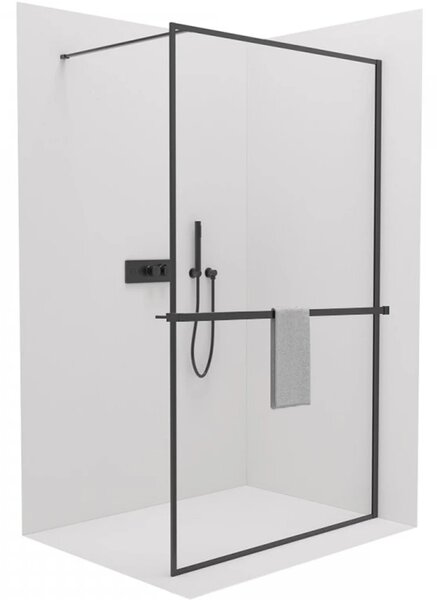 CERANO - Sprchová zástena Walk-in Moreli Ľ/P + polička/držiak na uteráky - čierna matná, transparentné sklo - 60x200 cm