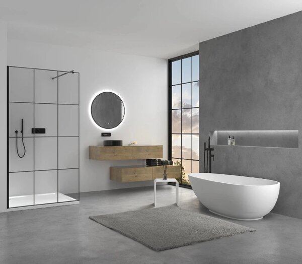 CERANO - Sprchová zástena Walk-in Onyx Round Ľ/P - 8 mm - guľatá vzpera - čierna matná, industriálne sklo - 90x200 cm