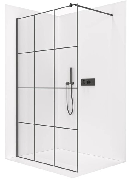 CERANO - Sprchová zástena Walk-in Onyx Round Ľ/P - 8 mm - guľatá vzpera - čierna matná, industriálne sklo - 90x200 cm
