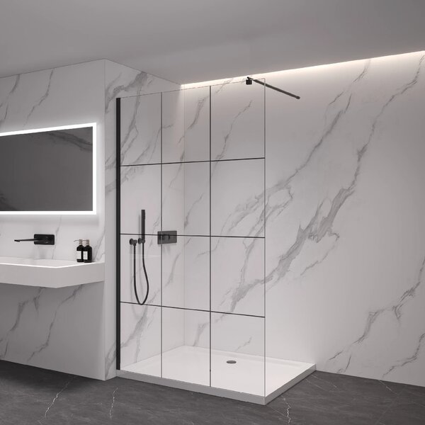 CERANO - Sprchová zástena Walk-in Onyx Round Ľ/P - 8 mm - guľatá vzpera - čierna matná, industriálne sklo - 90x200 cm