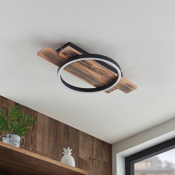 Lindby LED stropné svietidlo Sentoa, drevo, dĺžka 52,8 cm, 3 000 K, Svetlé drevo, Obývacia izba / jedáleň, Drevo, Moderný, Závesné svietidlo