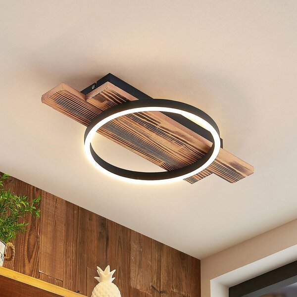 Lindby LED stropné svietidlo Sentoa, drevo, dĺžka 52,8 cm, 3 000 K, Svetlé drevo, Obývacia izba / jedáleň, Drevo, Moderný, Závesné svietidlo