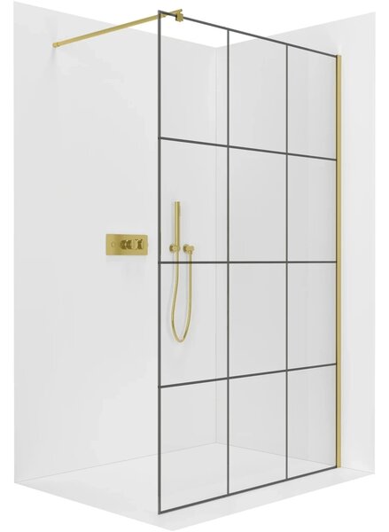 CERANO - Sprchová zástena Walk-in Onyx Round Ľ/P - 8 mm - guľatá vzpera - zlatá, industriálne sklo - 110x200 cm