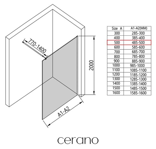 CERANO - Sprchová zástena Walk-in Onyx Round Ľ/P - 8 mm - guľatá vzpera - čierna matná, ryhované sklo - 50x200 cm