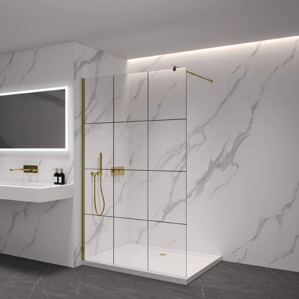 CERANO - Sprchová zástena Walk-in Onyx Round Ľ/P - 8 mm - guľatá vzpera - zlatá, industriálne sklo - 110x200 cm
