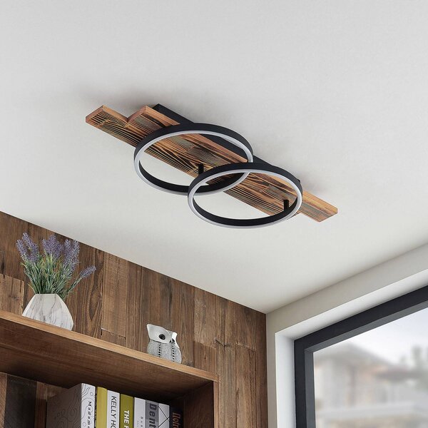 Lindby LED stropné svietidlo Sentoa, drevo, dĺžka 75 cm, 3000 K, Svetlé drevo, Obývacia izba / jedáleň, Drevo, Moderný, Závesné svietidlo
