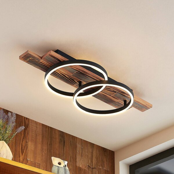 Lindby LED stropné svietidlo Sentoa, drevo, dĺžka 75 cm, 3000 K, Svetlé drevo, Obývacia izba / jedáleň, Drevo, Moderný, Závesné svietidlo