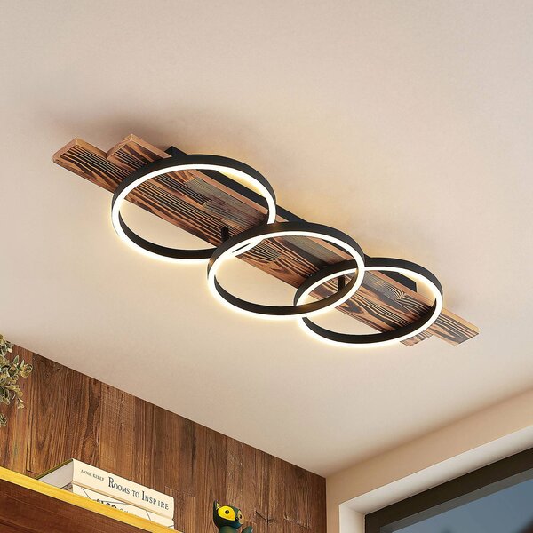 Lindby LED stropné svietidlo Sentoa, drevo, dĺžka 100 cm, 3 000 K, Svetlé drevo, Obývacia izba / jedáleň, Drevo, Moderný, Závesné svietidlo