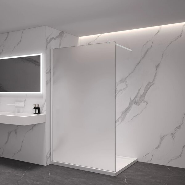 CERANO - Sprchová zástena Walk-in Onyx Round Ľ/P - 8 mm - guľatá vzpera - biela matná, mliečne sklo - 40x200 cm