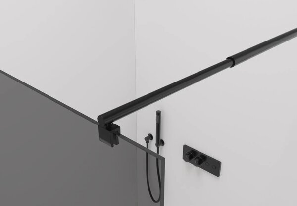 CERANO - Sprchová zástena Walk-in Onyx Round Ľ/P - 8 mm - guľatá vzpera - čierna matná, grafitové sklo - 40x200 cm
