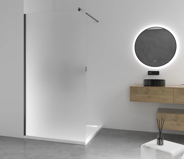 CERANO - Sprchová zástena Walk-in Onyx Round Ľ/P - 8 mm - guľatá vzpera - čierna matná, mliečne sklo - 30x200 cm