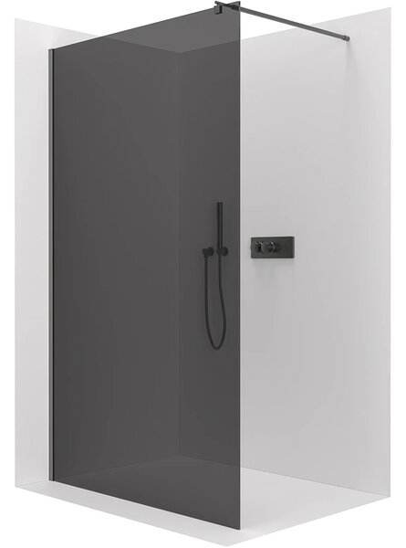 CERANO - Sprchová zástena Walk-in Onyx Round Ľ/P - 8 mm - guľatá vzpera - čierna matná, grafitové sklo - 40x200 cm