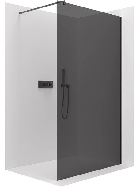 CERANO - Sprchová zástena Walk-in Onyx Round Ľ/P - 8 mm - guľatá vzpera - čierna matná, grafitové sklo - 40x200 cm
