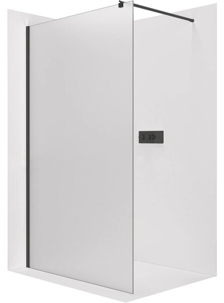 CERANO - Sprchová zástena Walk-in Onyx Round Ľ/P - 8 mm - guľatá vzpera - čierna matná, mliečne sklo - 30x200 cm