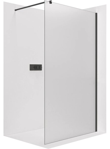 CERANO - Sprchová zástena Walk-in Onyx Round Ľ/P - 8 mm - guľatá vzpera - čierna matná, mliečne sklo - 30x200 cm