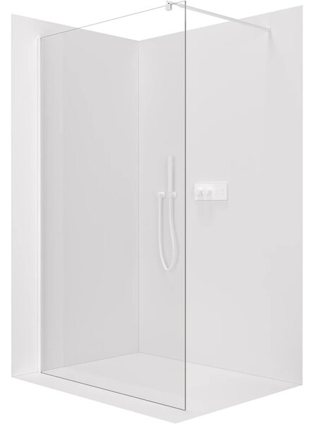 CERANO - Sprchová zástena Walk-in Onyx Round Ľ/P - 8 mm - guľatá vzpera - biela matná, transparentné sklo - 30x200 cm