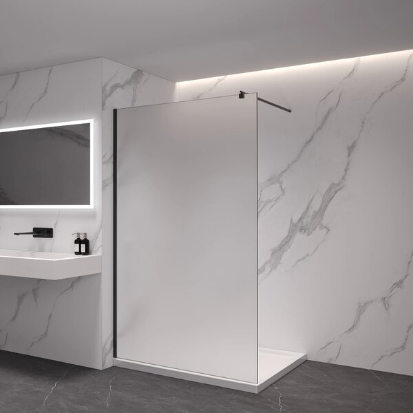 CERANO - Sprchová zástena Walk-in Onyx Round Ľ/P - 8 mm - guľatá vzpera - čierna matná, mliečne sklo - 30x200 cm