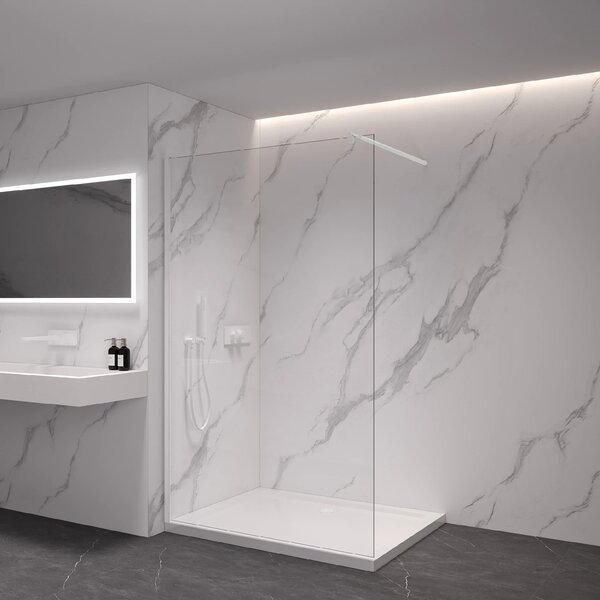 CERANO - Sprchová zástena Walk-in Onyx Round Ľ/P - 8 mm - guľatá vzpera - biela matná, transparentné sklo - 30x200 cm