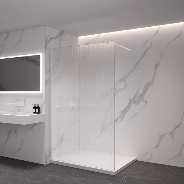 CERANO - Sprchová zástena Walk-in Onyx Round Ľ/P - 8 mm - guľatá vzpera - biela matná, ryhované sklo - 50x200 cm