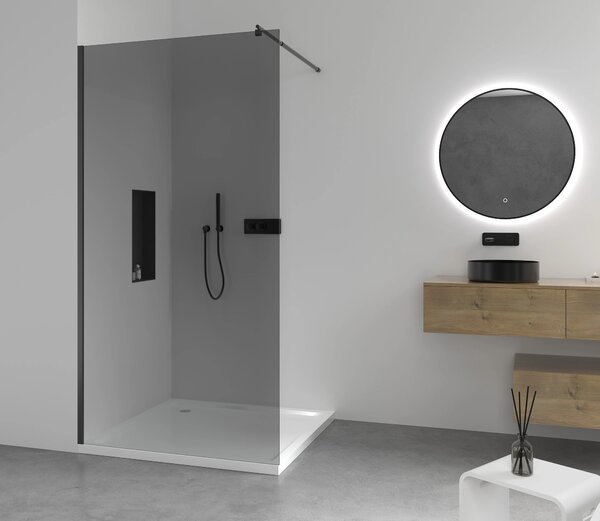 CERANO - Sprchová zástena Walk-in Onyx Round Ľ/P - 8 mm - guľatá vzpera - čierna matná, grafitové sklo - 40x200 cm
