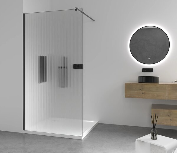 CERANO - Sprchová zástena Walk-in Onyx Round Ľ/P - 8 mm - guľatá vzpera - čierna matná, ryhované sklo - 50x200 cm