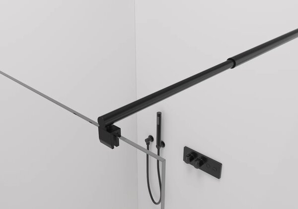 CERANO - Sprchová zástena Walk-in Onyx Round Ľ/P - 8 mm - guľatá vzpera - čierna matná, transparentné sklo - 30x200 cm