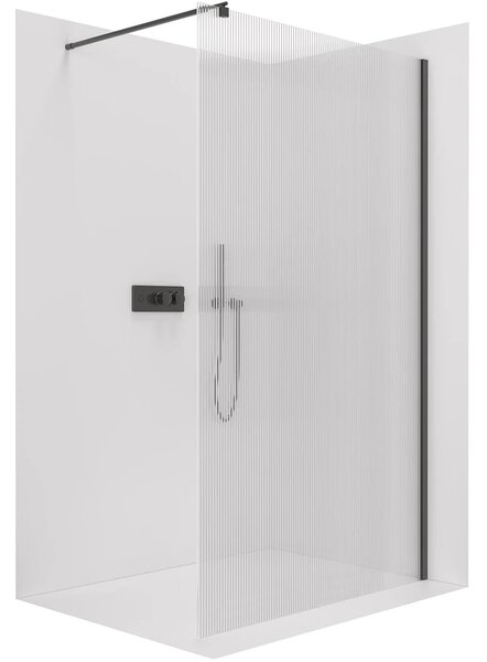 CERANO - Sprchová zástena Walk-in Onyx Round Ľ/P - 8 mm - guľatá vzpera - čierna matná, ryhované sklo - 50x200 cm
