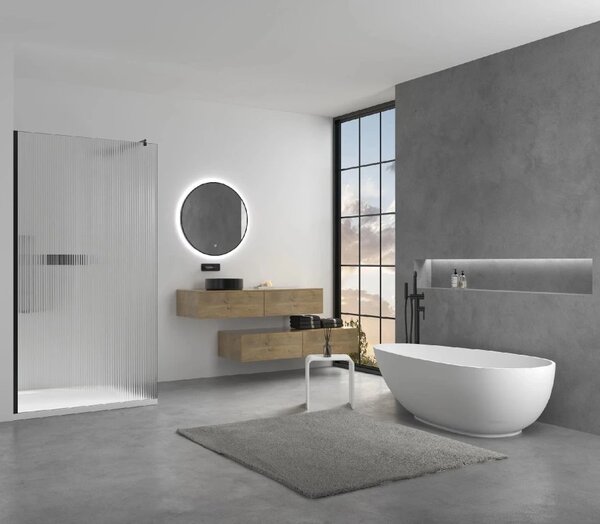 CERANO - Sprchová zástena Walk-in Onyx Round Ľ/P - 8 mm - guľatá vzpera - čierna matná, ryhované sklo - 50x200 cm