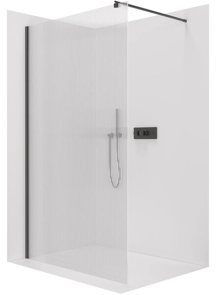 CERANO - Sprchová zástena Walk-in Onyx Round Ľ/P - 8 mm - guľatá vzpera - čierna matná, ryhované sklo - 50x200 cm