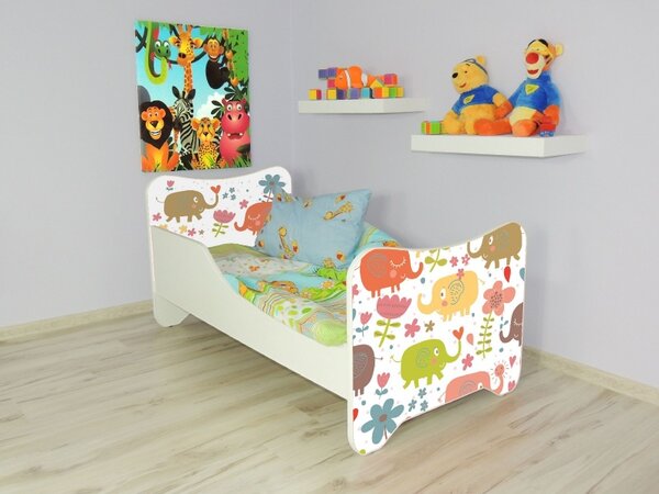 Detská posteľ s obrázkom 140x70 - Slony (Detská posteľ Slony 140x70 bez úložného priestoru)