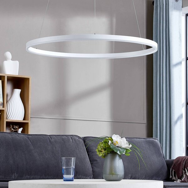 LED závesné svietidlo Arcchio Albiona, biele, 1 krúžok, Ø 80 cm, Biela / opálová, Kuchyňa, kov, Moderný, Závesné svietidlo