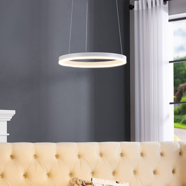 LED závesné svietidlo Arcchio Albiona, biele, 1 krúžok, Ø 40 cm, Biela / opálová, Kuchyňa, kov, Moderný, Závesné svietidlo