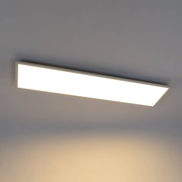 Lindby LED panel Luay, 120 x 30 cm, diaľkové ovládanie, stmievateľné, Biela / opálová, Kuchyňa, Plast, Moderný, Stropné svetlo