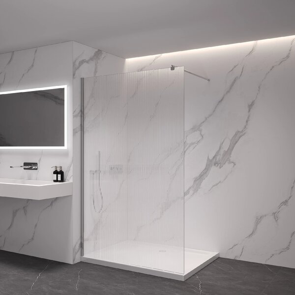 CERANO - Sprchová zástena Walk-in Onyx Round Ľ/P - 8 mm - guľatá vzpera - chróm, ryhované sklo - 50x200 cm