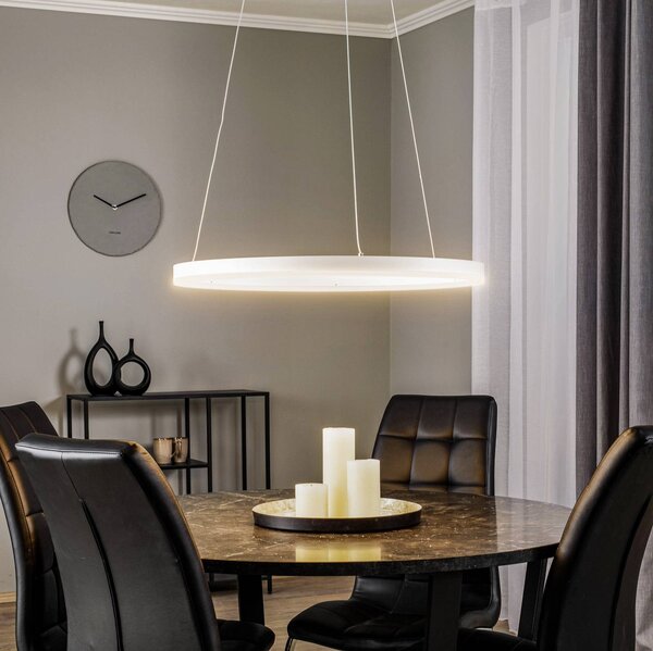 LED závesné svietidlo Arcchio Albiona, biele, 1 krúžok, Ø 60 cm, Biela / opálová, Kuchyňa, kov, Moderný, Závesné svietidlo