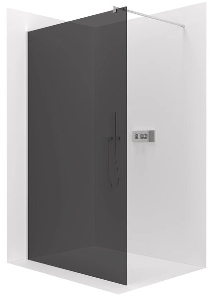 CERANO - Sprchová zástena Walk-in Onyx Round Ľ/P - 8 mm - guľatá vzpera - chróm, grafitové sklo - 40x200 cm