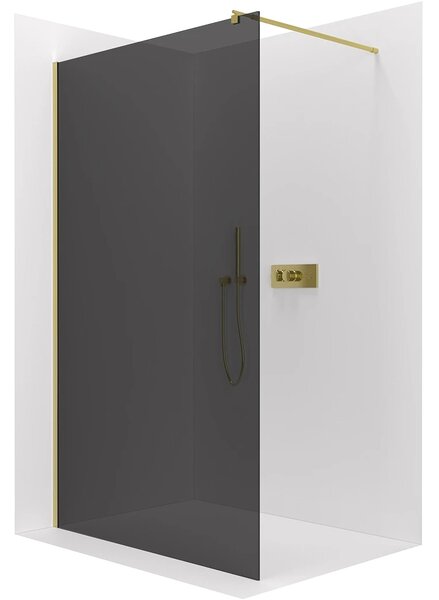 CERANO - Sprchová zástena Walk-in Onyx Round Ľ/P - 8 mm - guľatá vzpera - zlatá, grafitové sklo - 30x200 cm