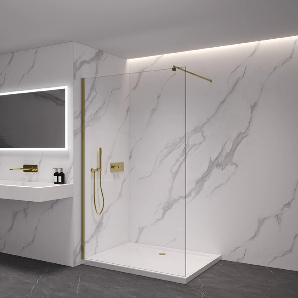 CERANO - Sprchová zástena Walk-in Onyx Round Ľ/P - 8 mm - guľatá vzpera - zlatá, transparentné sklo - 30x200 cm