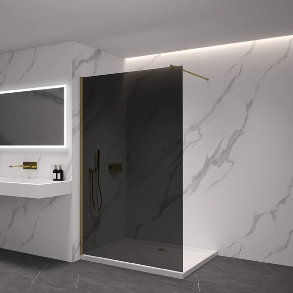 CERANO - Sprchová zástena Walk-in Onyx Round Ľ/P - 8 mm - guľatá vzpera - zlatá, grafitové sklo - 30x200 cm