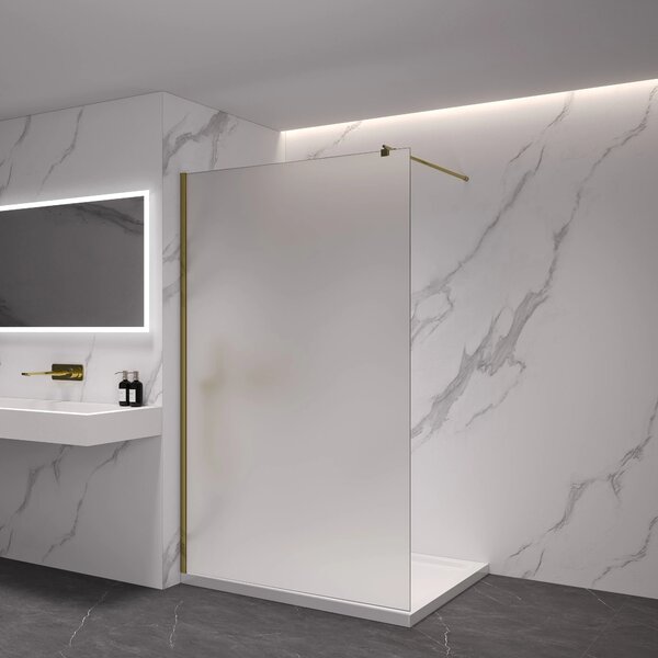 CERANO - Sprchová zástena Walk-in Onyx Round Ľ/P - 8 mm - guľatá vzpera - zlatá, mliečne sklo - 30x200 cm