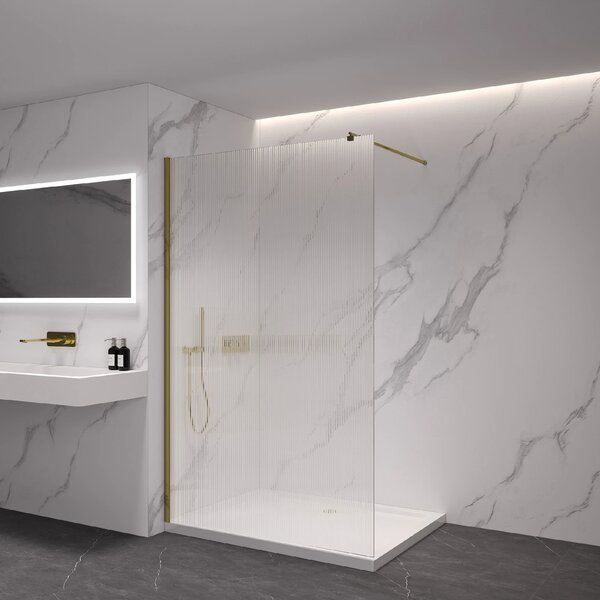 CERANO - Sprchová zástena Walk-in Onyx Round Ľ/P - 8 mm - guľatá vzpera - zlatá, ryhované sklo - 50x200 cm