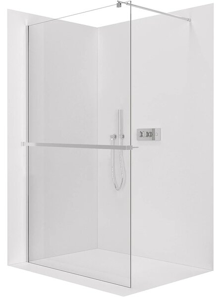 CERANO - Sprchová zástena Walk-in Onyx Round Ľ/P - 8 mm - guľatá vzpera + polička/držiak na uteráky - chróm, transparentné sklo - 30x200 cm