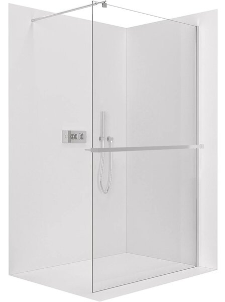 CERANO - Sprchová zástena Walk-in Onyx Round Ľ/P - 8 mm - guľatá vzpera + polička/držiak na uteráky - chróm, transparentné sklo - 30x200 cm