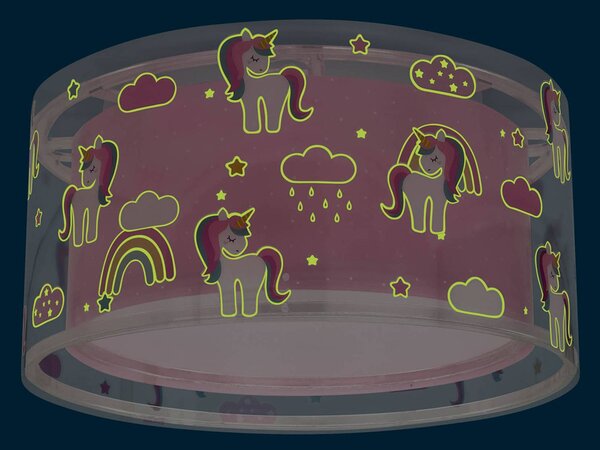 Dalber Detské stropné svietidlo UNICORNS, ružové, 1-pl., Fialová / ružová, Detská izba, Plast, Závesné svietidlo