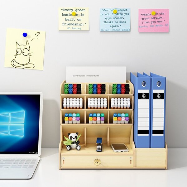 DIY organizér na písacie potreby so zásuvkou svetlé drevo 150 Svetlé drevo